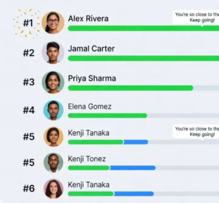 Leaderboard and player ranking interface showing community progress