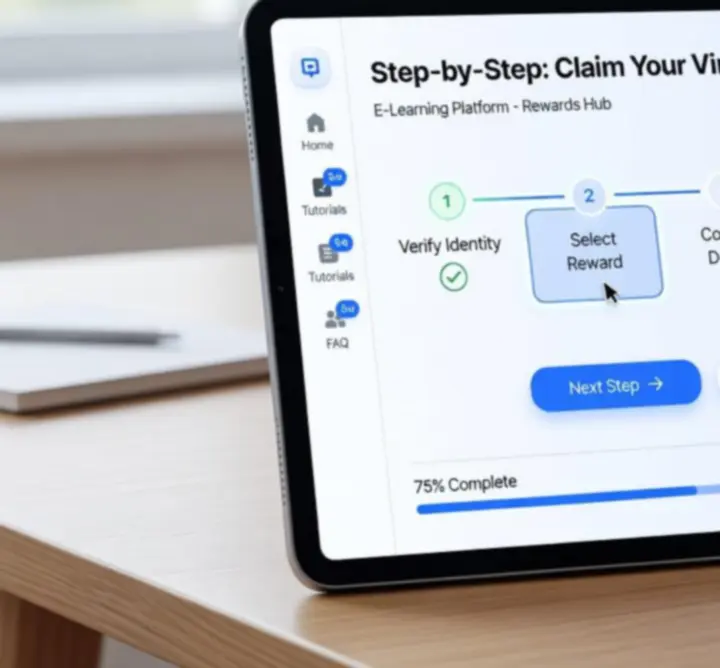 Step-by-step interface showing how to claim rewards inside English Learning Hub